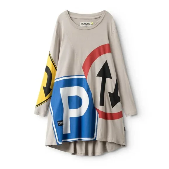 nununu way 360 dress girl's dress road signs printed 100% cotton - Picture 1 of 10